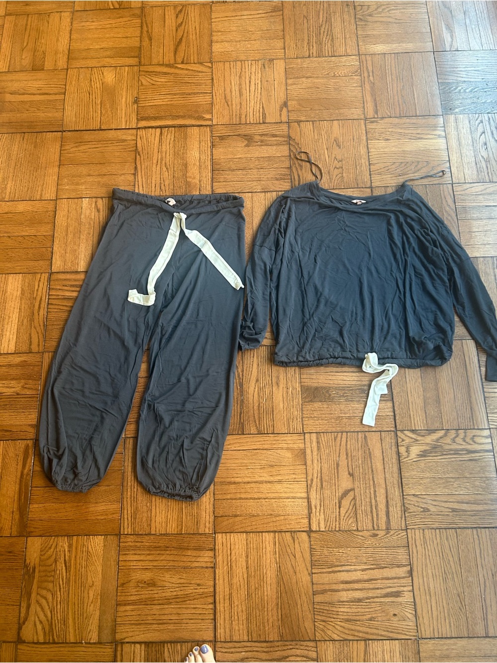 Eberjey Slate Gray Lounge Pants with Cream Drawstring